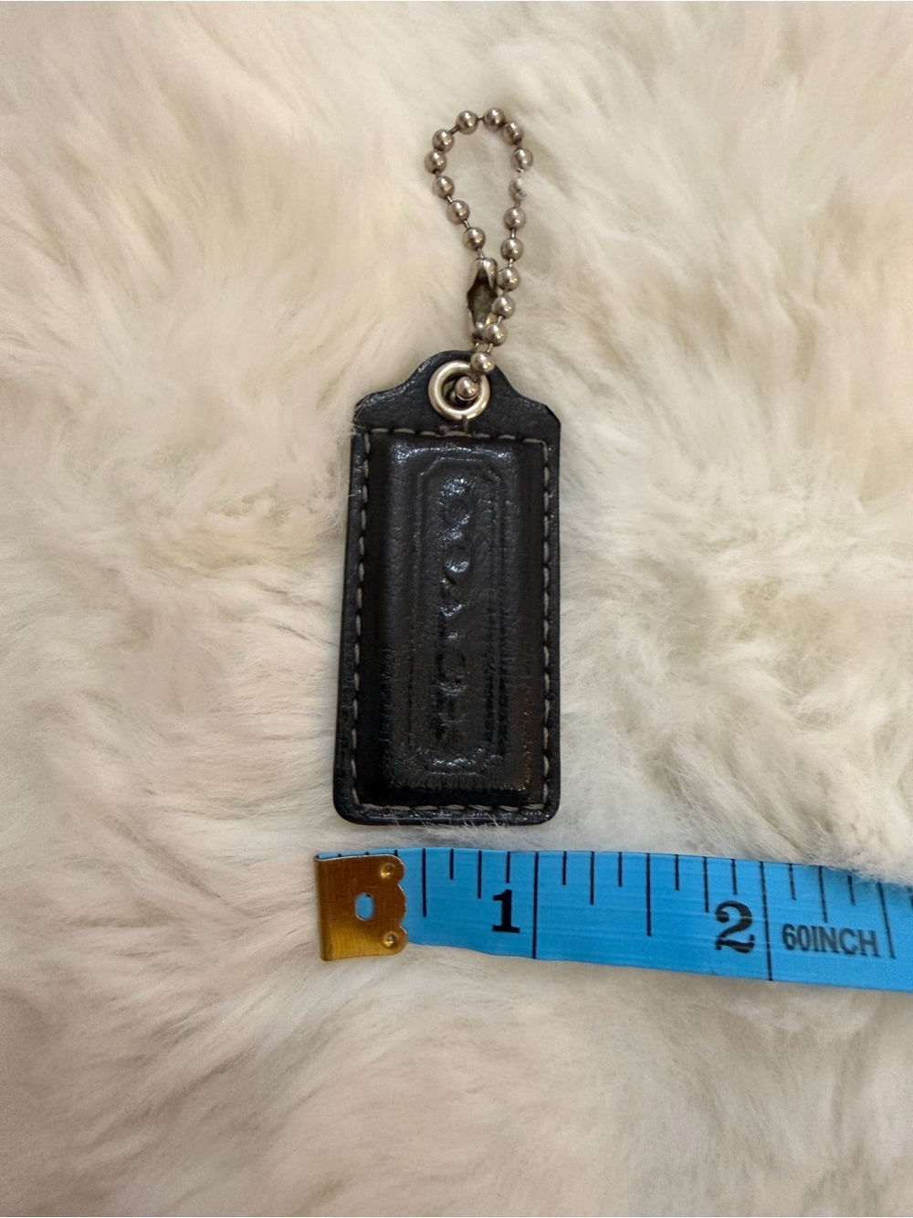 Coach Black Leather Key Tag with Silver Ball Chain - Picture 4 of 4